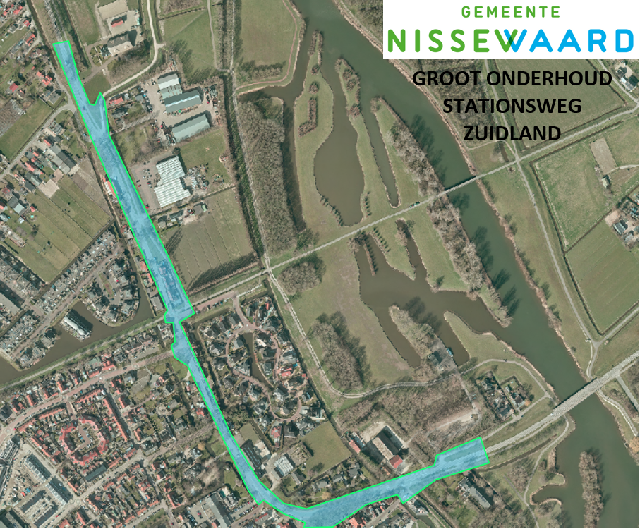 Het projectgebied: Stationsweg, het Oosteinde en de Nieuwe Veerdam in Zuidland. 